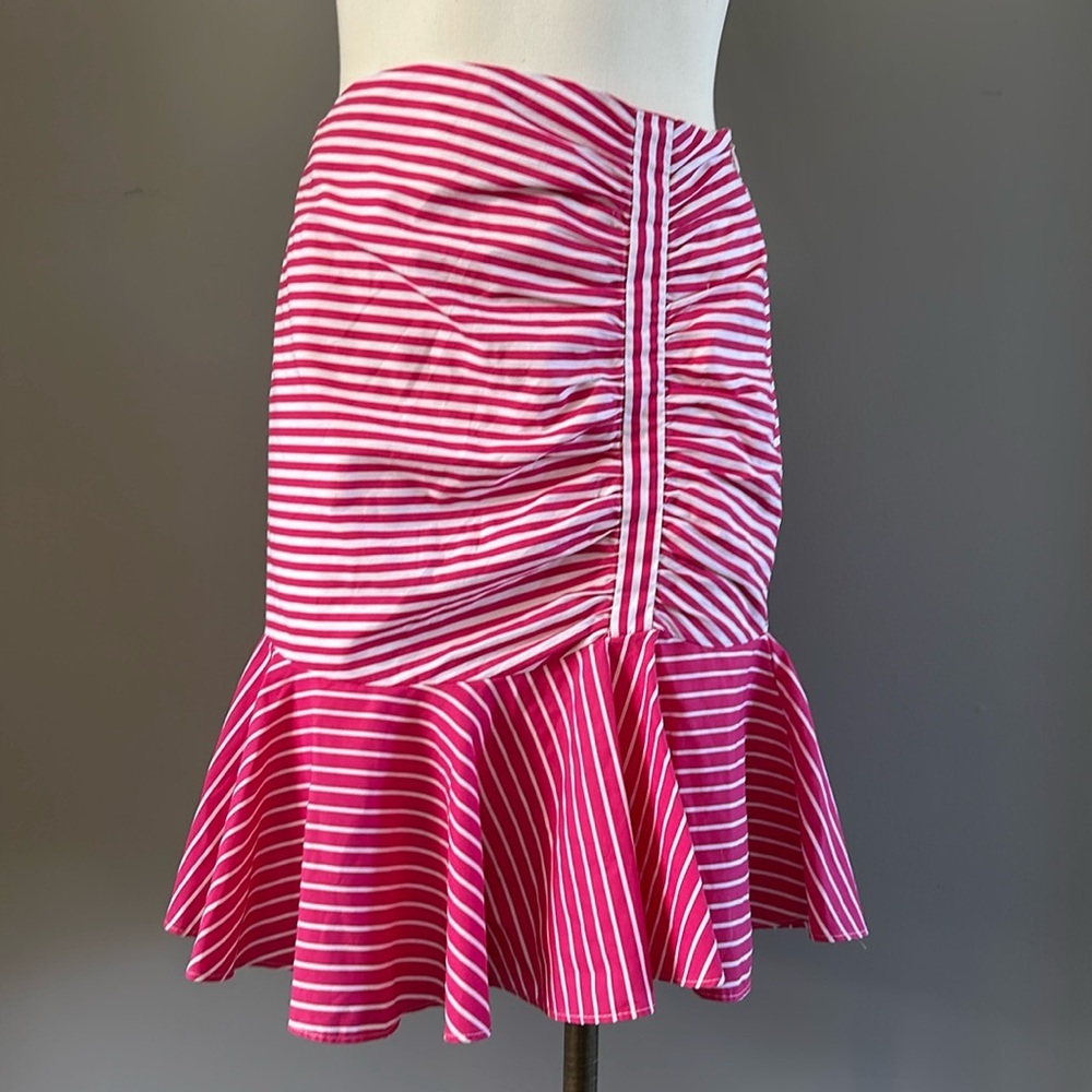 Y2K styled pink and white stripped skirt